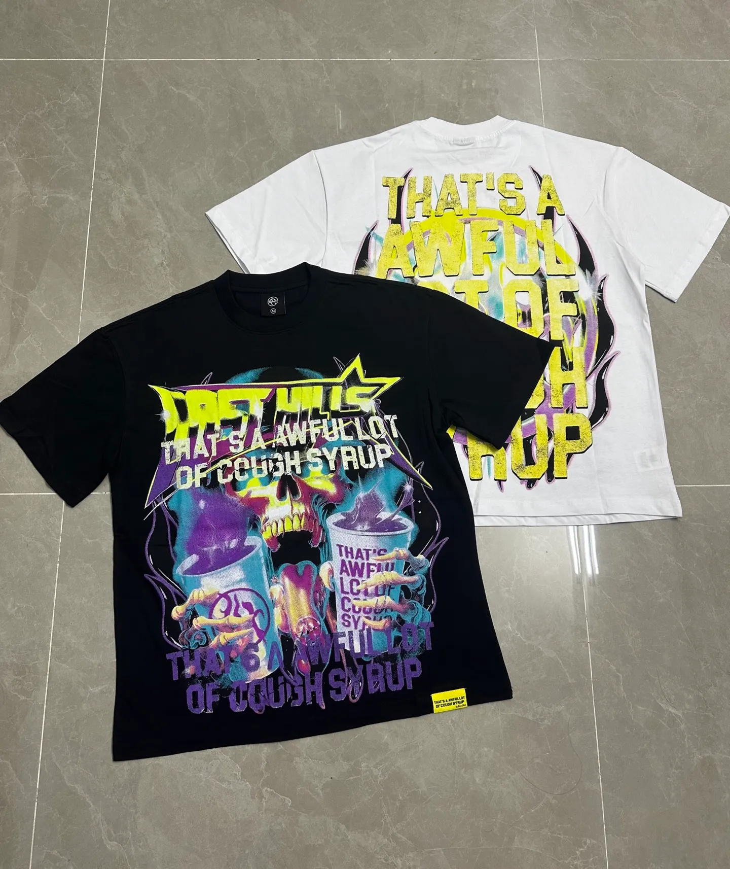 2301## / ｜ P60 THAT'S A AWFUL LOT OF COUGH SYRUP In Stock T （fabric):32 240 Sizes（size）：S-M- L- X L （colour）： Black/